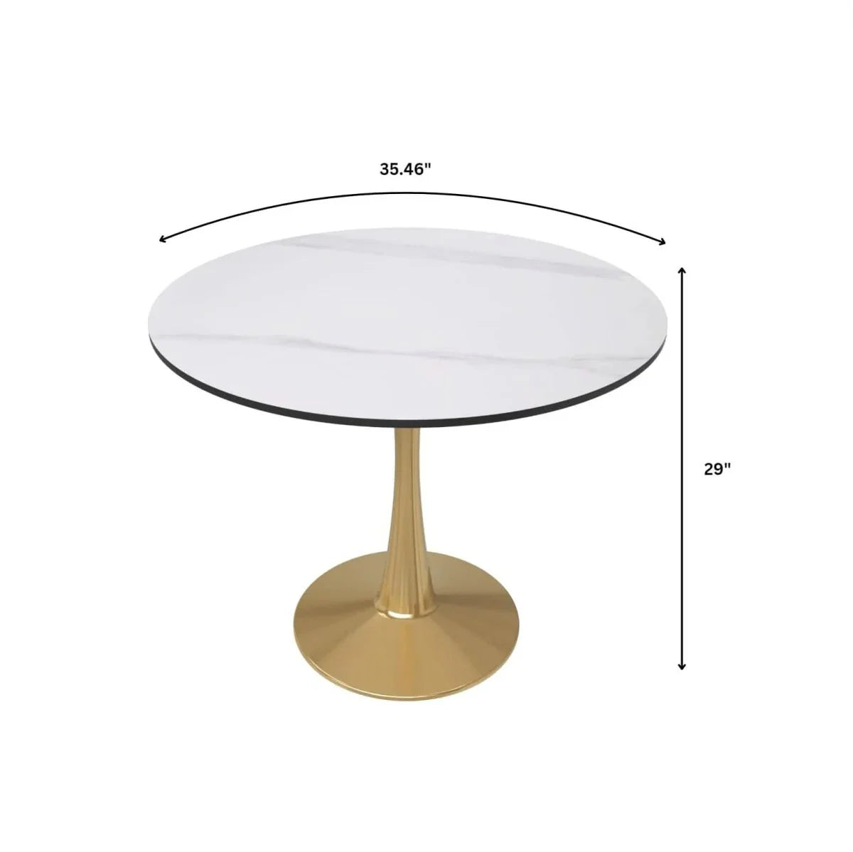Bristol 5-Piece Dining Set with 35" Round Dining Table with White Sintered Stone Top and Black Base 4 Leather Dining Chairs - Elax Furniture