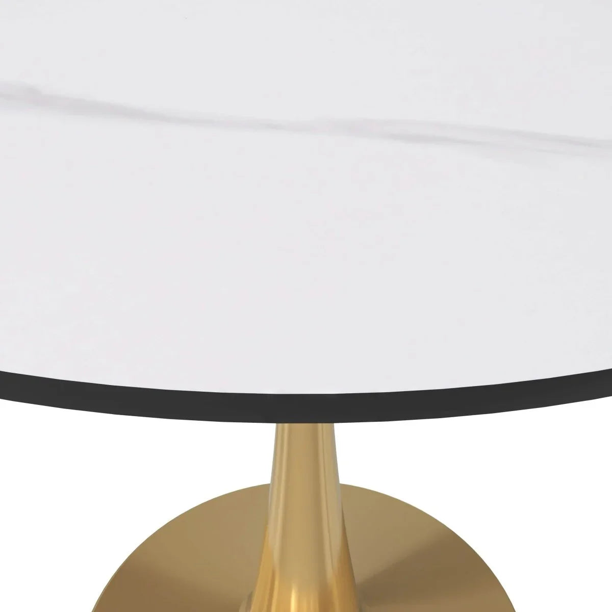 Bristol 5-Piece Dining Set with 35" Round Dining Table with White Sintered Stone Top and Black Base 4 Leather Dining Chairs - Elax Furniture