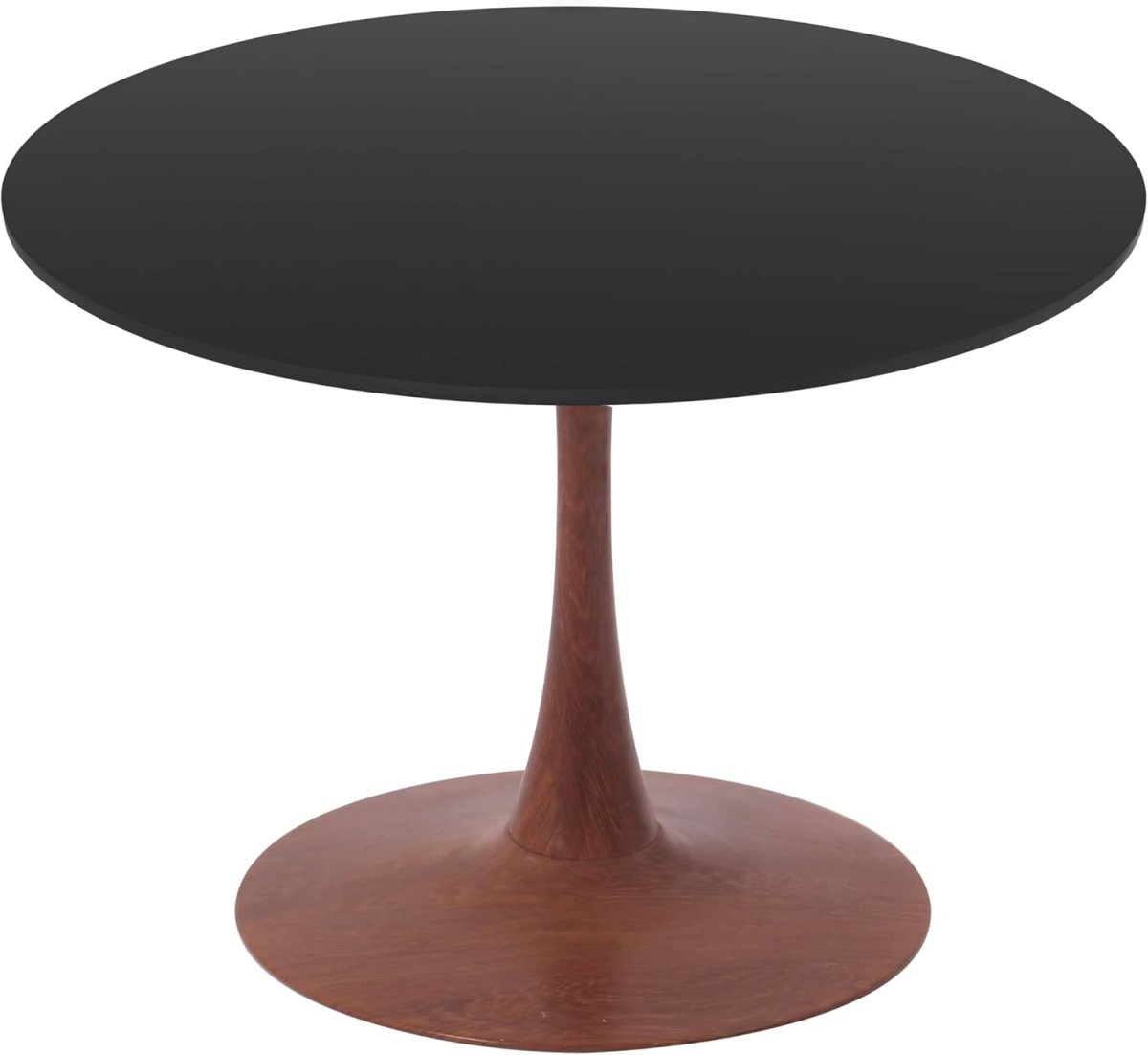 Bristol Round Dining Table With MDF Wood/Sintered Stone Tabletop with Cherry Finish Pedestal Base Wood Black Dining Table LeisureMod