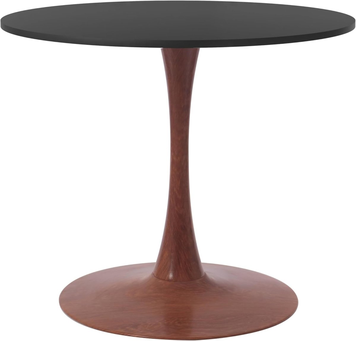 Bristol Round Dining Table With MDF Wood/Sintered Stone Tabletop with Cherry Finish Pedestal Base Wood Black Dining Table LeisureMod