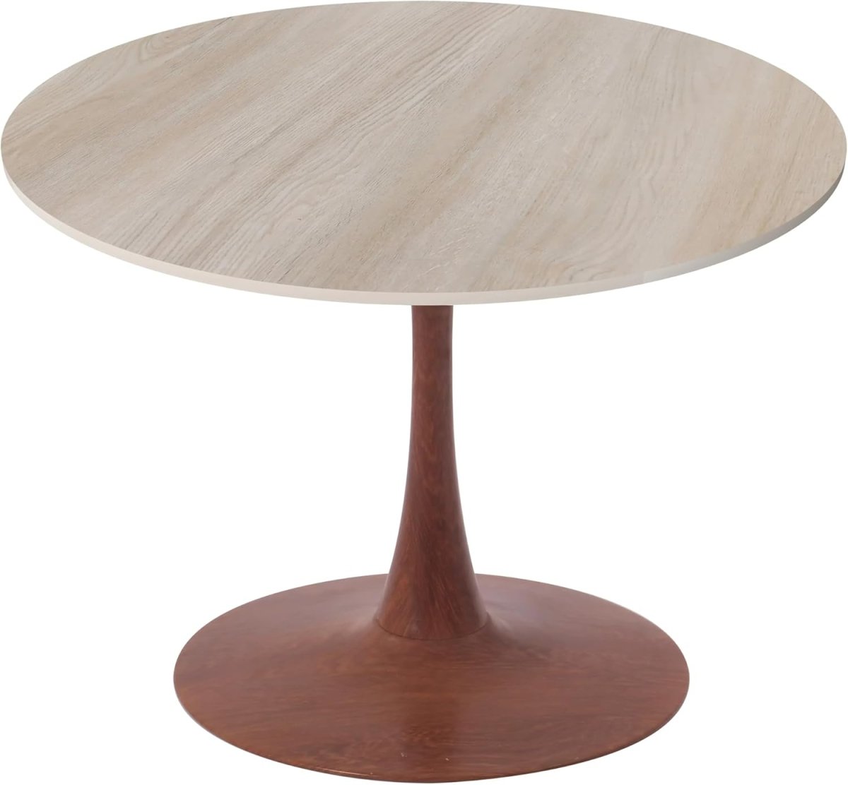 Bristol Round Dining Table With MDF Wood/Sintered Stone Tabletop with Cherry Finish Pedestal Base Natural Wood Dining Table LeisureMod