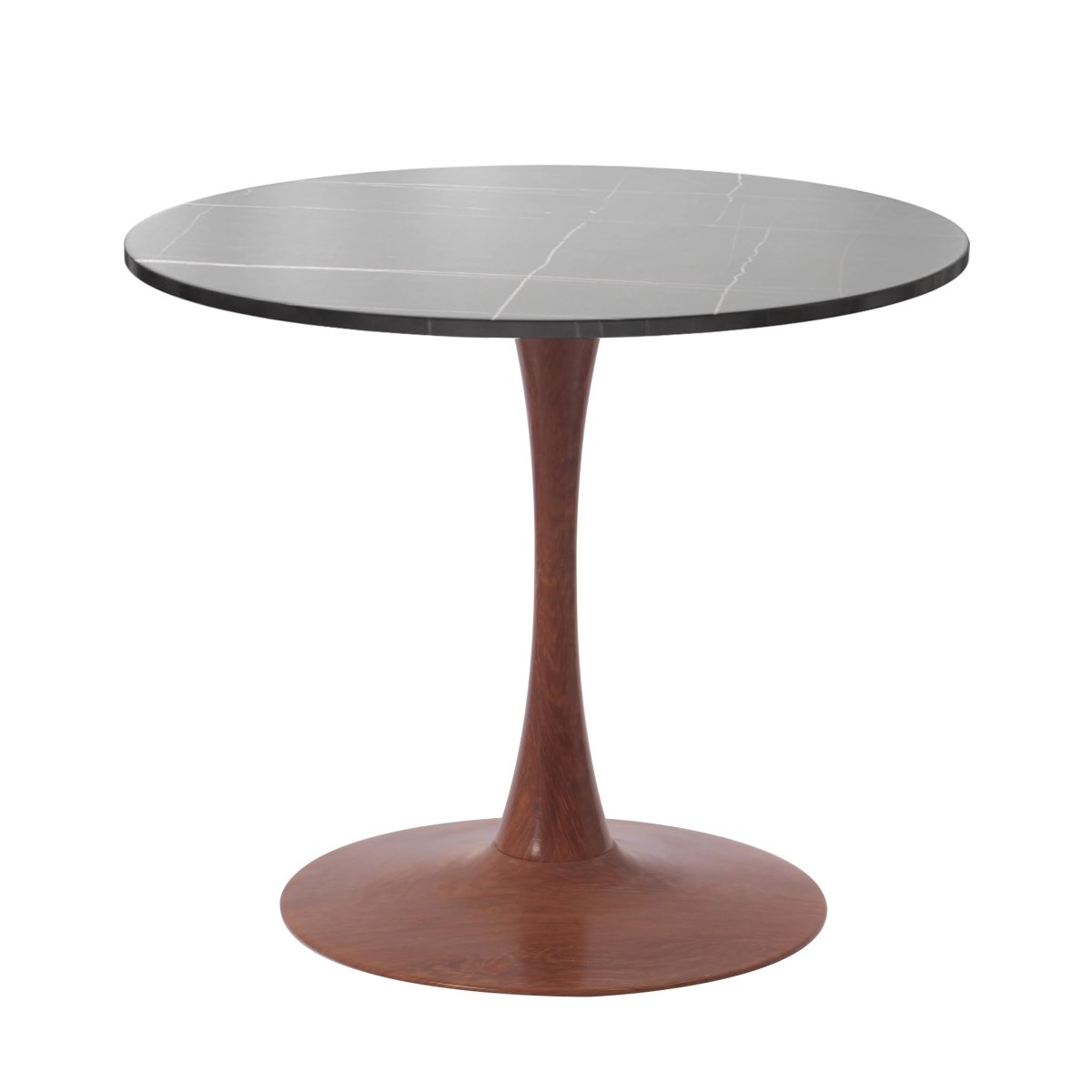 Bristol Round Dining Table With MDF Wood/Sintered Stone Tabletop with Cherry Finish Pedestal Base Natural Wood Dining Table LeisureMod