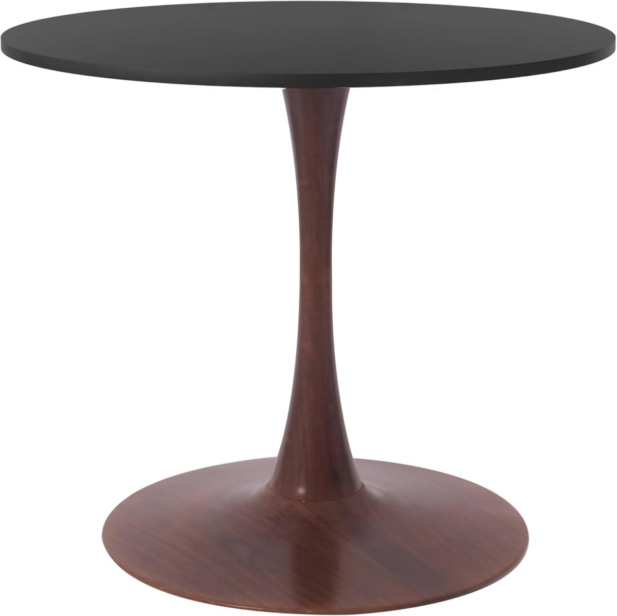 Bristol Round Dining Table With MDF Wood/Sintered Stone Tabletop with Walnut Finish Pedestal Base Wood Black Dining Table LeisureMod