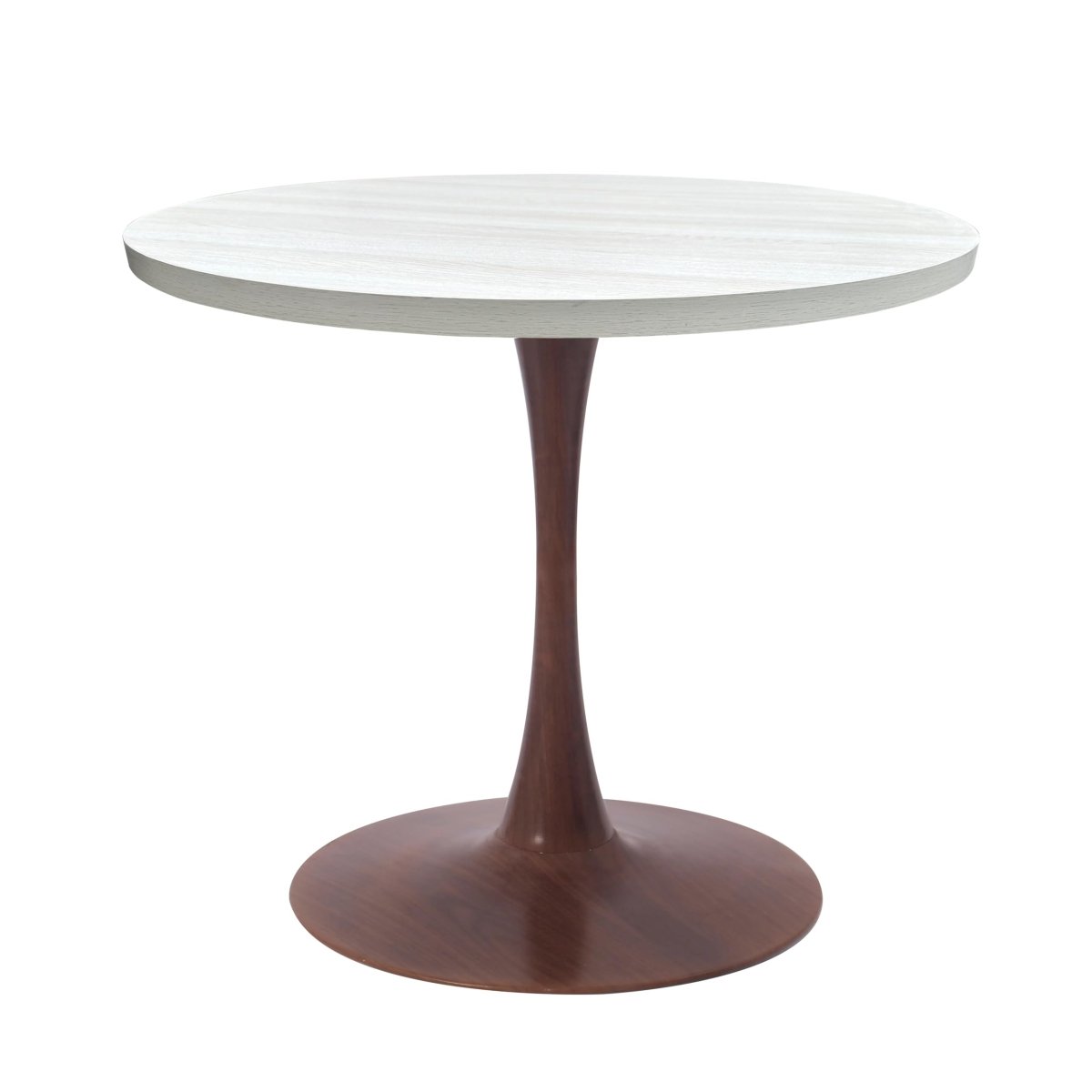 Bristol Round Dining Table With MDF Wood/Sintered Stone Tabletop with Walnut Finish Pedestal Base 27 in. Wide Wood Light Natural Wood Dining Table LeisureMod