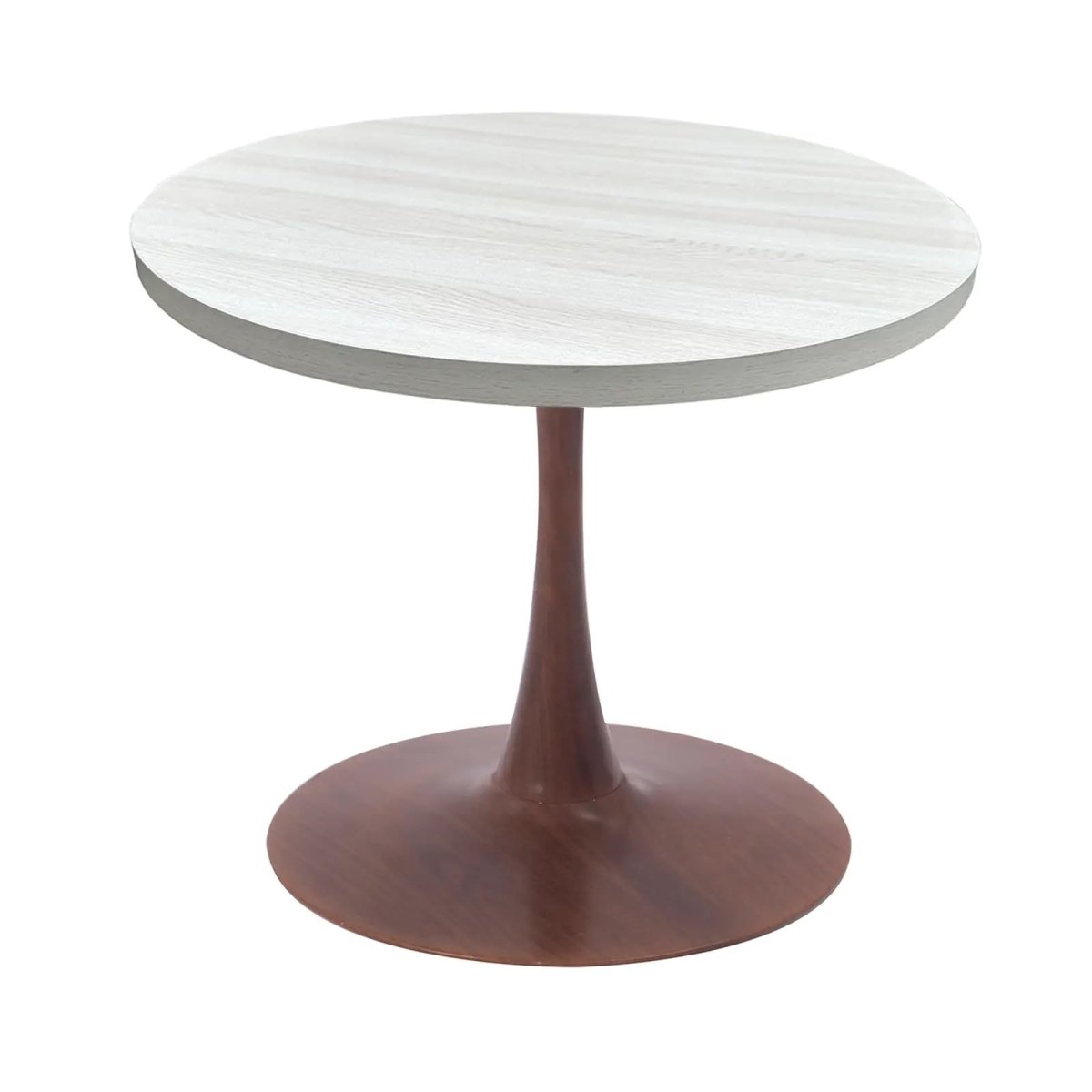 Bristol Round Dining Table With MDF Wood/Sintered Stone Tabletop with Walnut Finish Pedestal Base 27 in. Wide Wood Light Natural Wood Dining Table LeisureMod