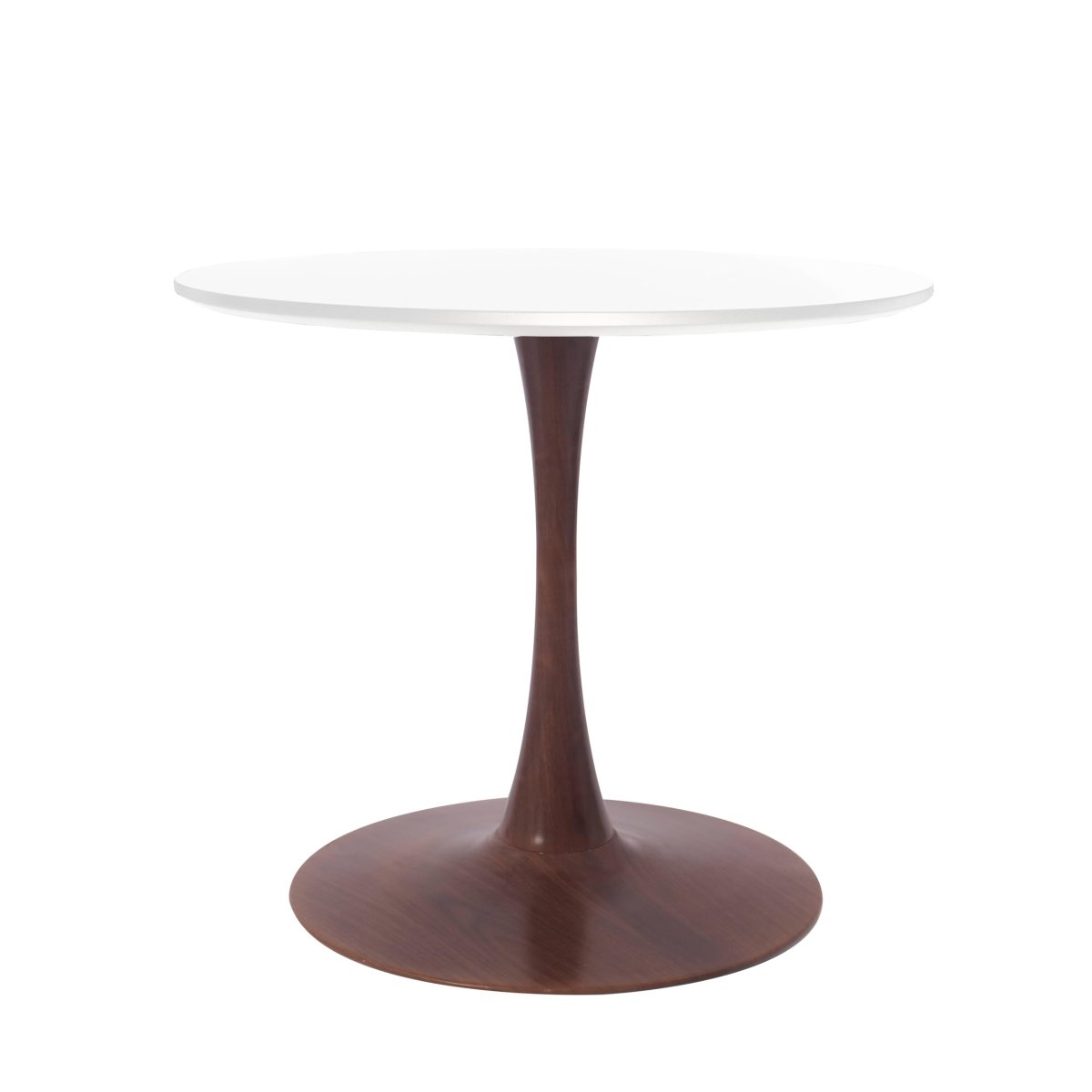 Bristol Round Dining Table With MDF Wood/Sintered Stone Tabletop with Walnut Finish Pedestal Base Wood White Dining Table LeisureMod