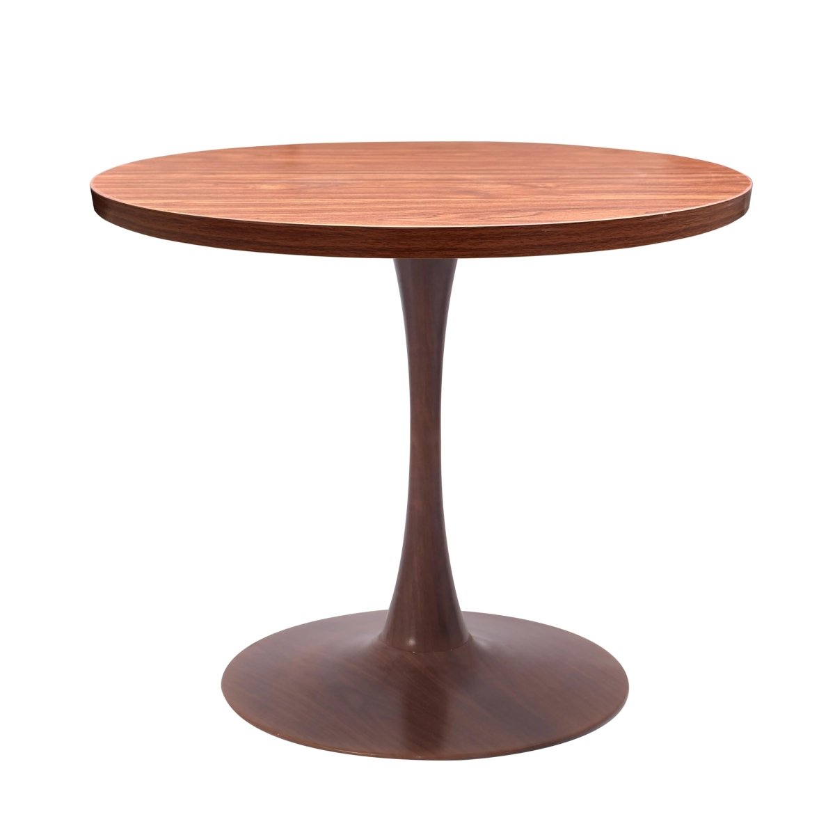 Bristol Round Dining Table With MDF Wood/Sintered Stone Tabletop with Walnut Finish Pedestal Base Wood Cognac Brown Dining Table LeisureMod