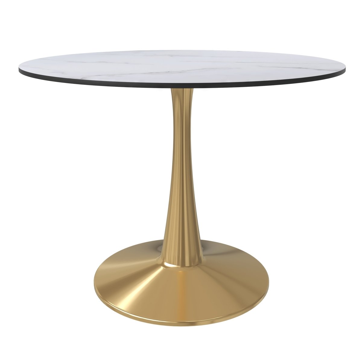 Bristol Round Dining Table with MDF/Sintered Stone/Glass Tabletop in Gold Steel MDF 40 Inches Marbled White Dining Table Leisuremod