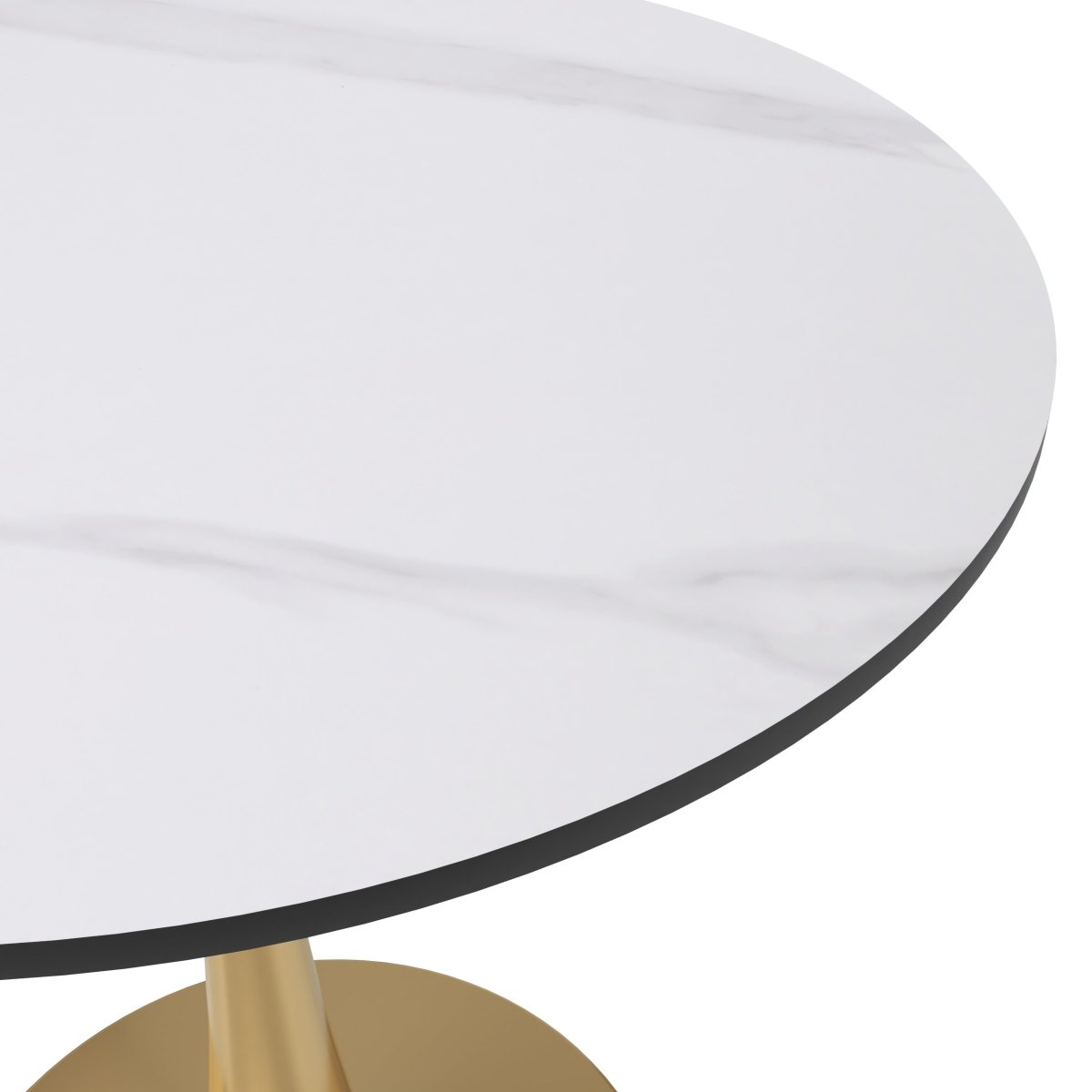 Bristol Round Dining Table with MDF/Sintered Stone/Glass Tabletop in Gold Steel Sintered Stone 27 Inches White Dining Table Leisuremod