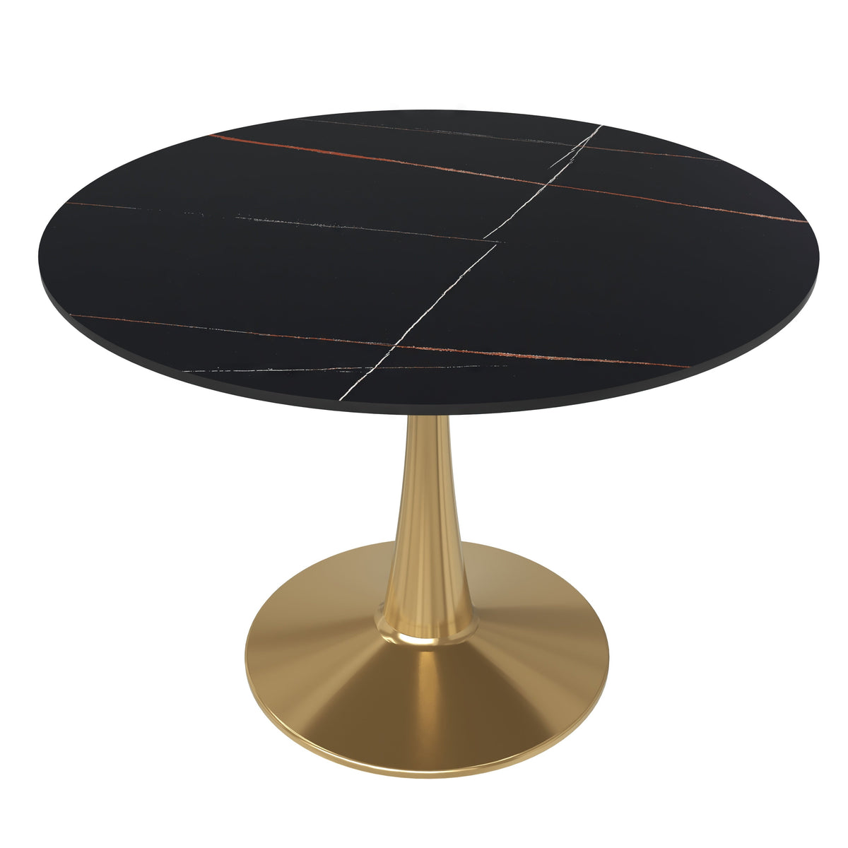 Bristol Round Dining Table with MDF/Sintered Stone/Glass Tabletop in Gold Steel Sintered Stone 40 Inches Black Dining Table Leisuremod