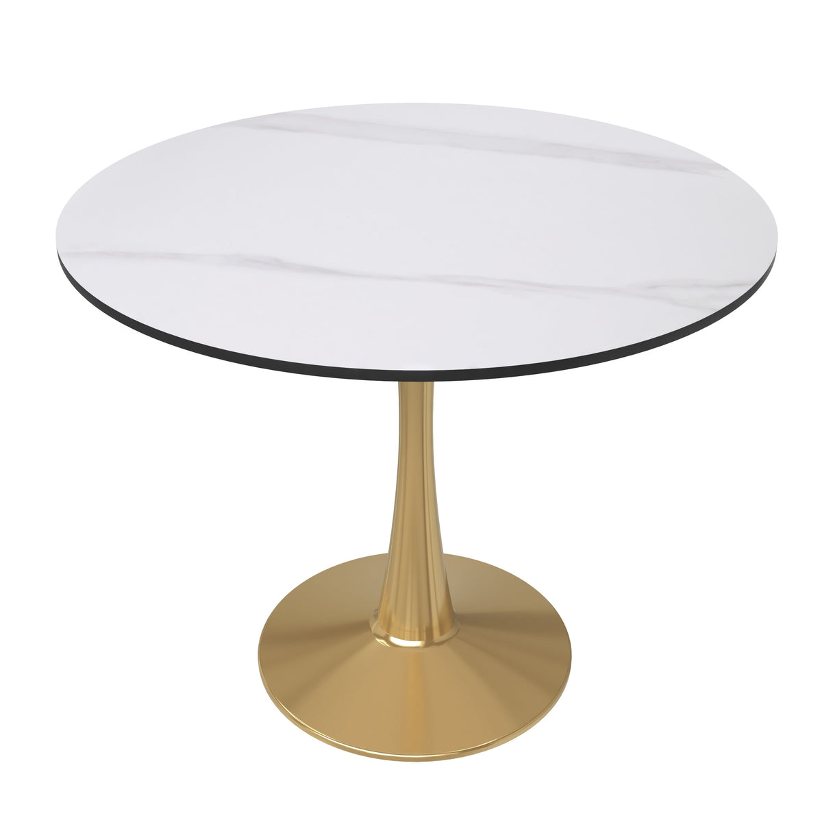 Bristol Round Dining Table with MDF/Sintered Stone/Glass Tabletop in Gold Steel Sintered Stone 31 Inches White Dining Table Leisuremod