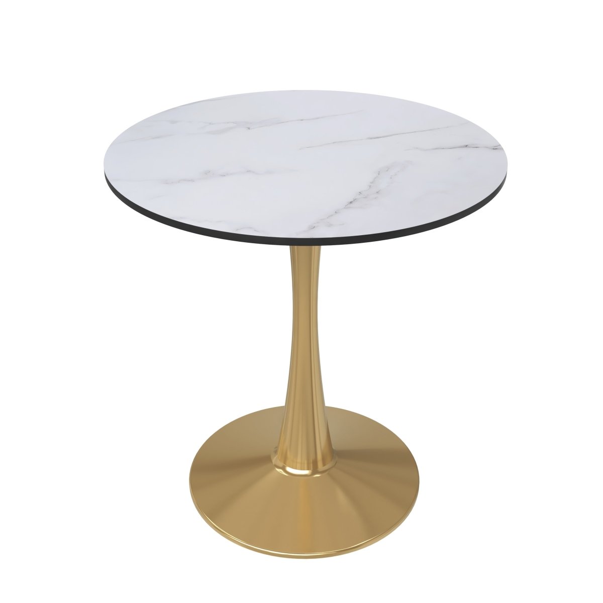 Bristol Round Dining Table with MDF/Sintered Stone/Glass Tabletop in Gold Steel MDF 27 Inches Marbled White Dining Table Leisuremod