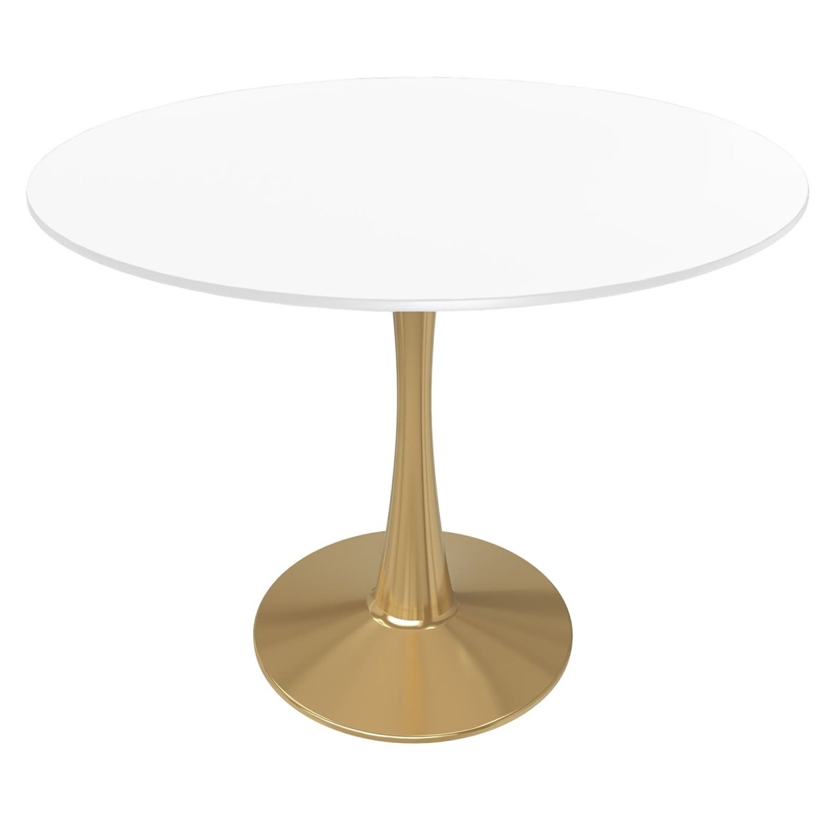 Bristol Round Dining Table with MDF/Sintered Stone/Glass Tabletop in Gold Steel MDF 35 Inches White Dining Table Leisuremod