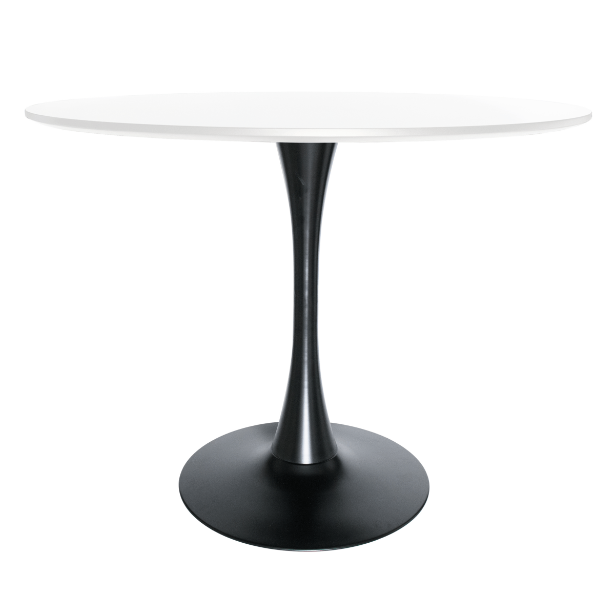 Bristol Round Dining Table with MDF/Sintered Stone/Glass Tabletop in Black Steel Base MDF 40 Inches White Dining Table Leisuremod
