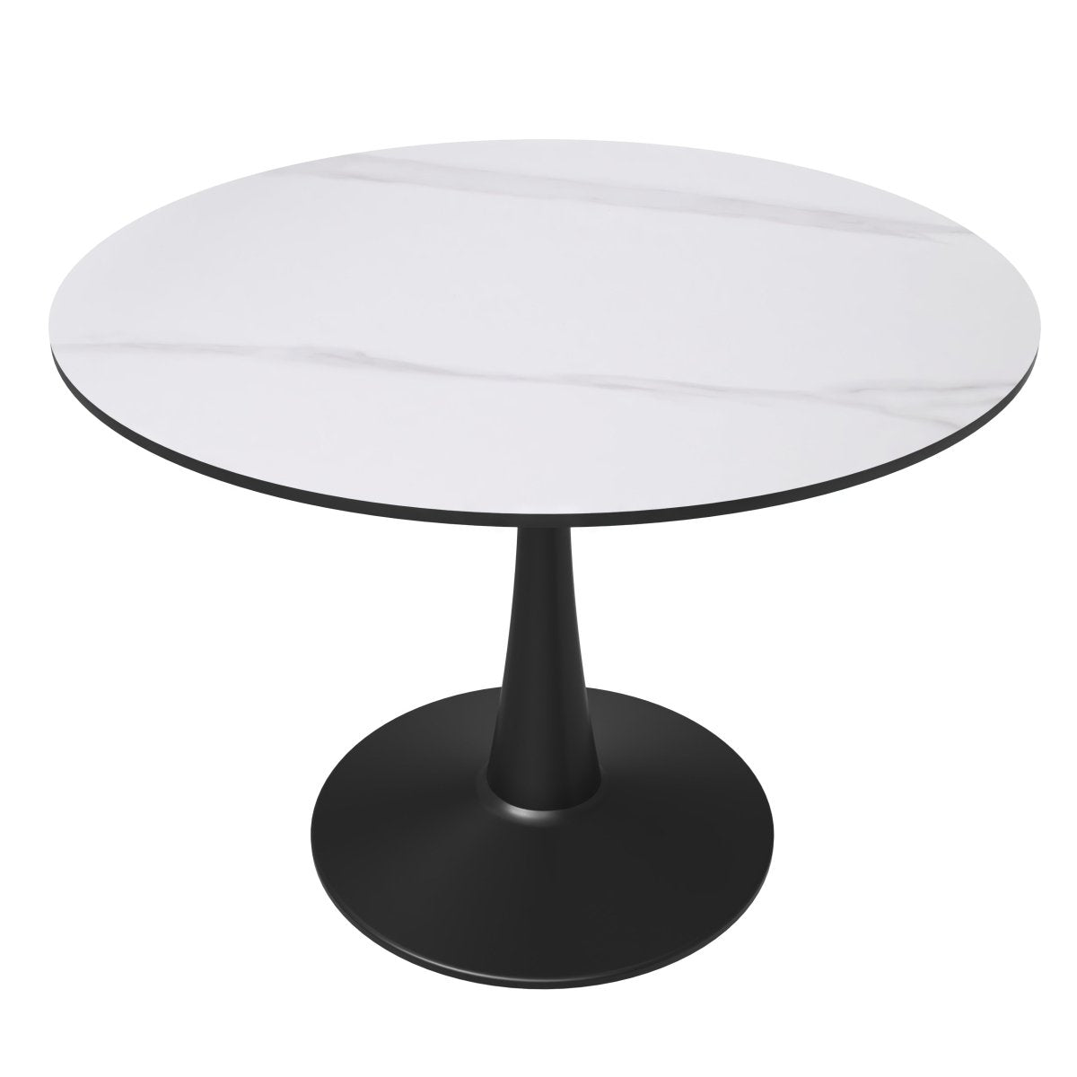 Bristol Round Dining Table with MDF/Sintered Stone/Glass Tabletop in Black Steel Base Sintered Stone 40 Inches White Dining Table Leisuremod