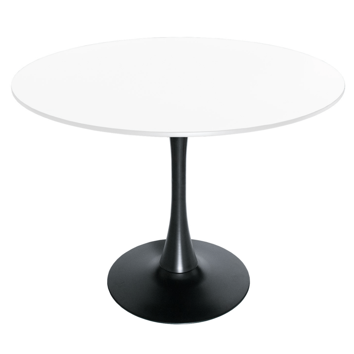 Bristol Round Dining Table with MDF/Sintered Stone/Glass Tabletop in Black Steel Base MDF 40 Inches White Dining Table Leisuremod