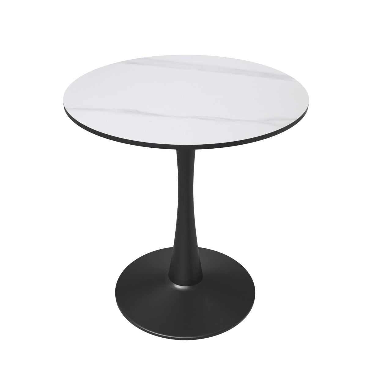 Bristol Round Dining Table with MDF/Sintered Stone/Glass Tabletop in Black Steel Base Sintered Stone 27 Inches White Dining Table Leisuremod
