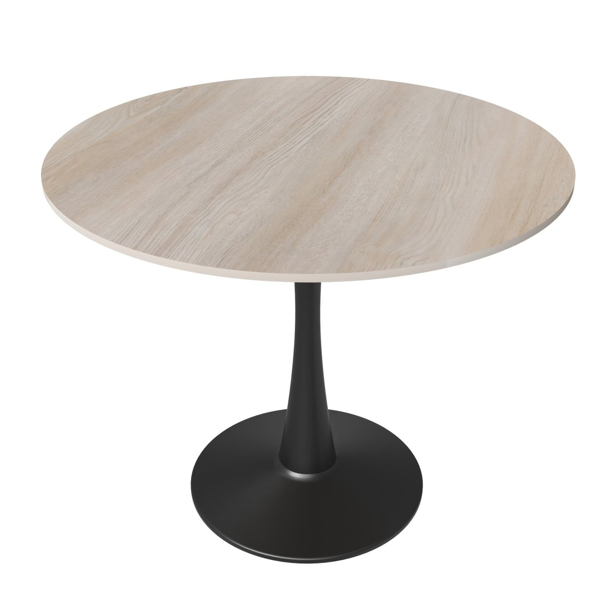 Bristol Round Dining Table with MDF/Sintered Stone/Glass Tabletop in Black Steel Base MDF 35 Inches Light Natural Dining Table Leisuremod