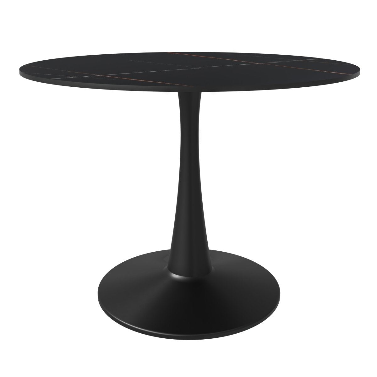 Bristol Round Dining Table with MDF/Sintered Stone/Glass Tabletop in Black Steel Base Sintered Stone 40 Inches Black Dining Table Leisuremod