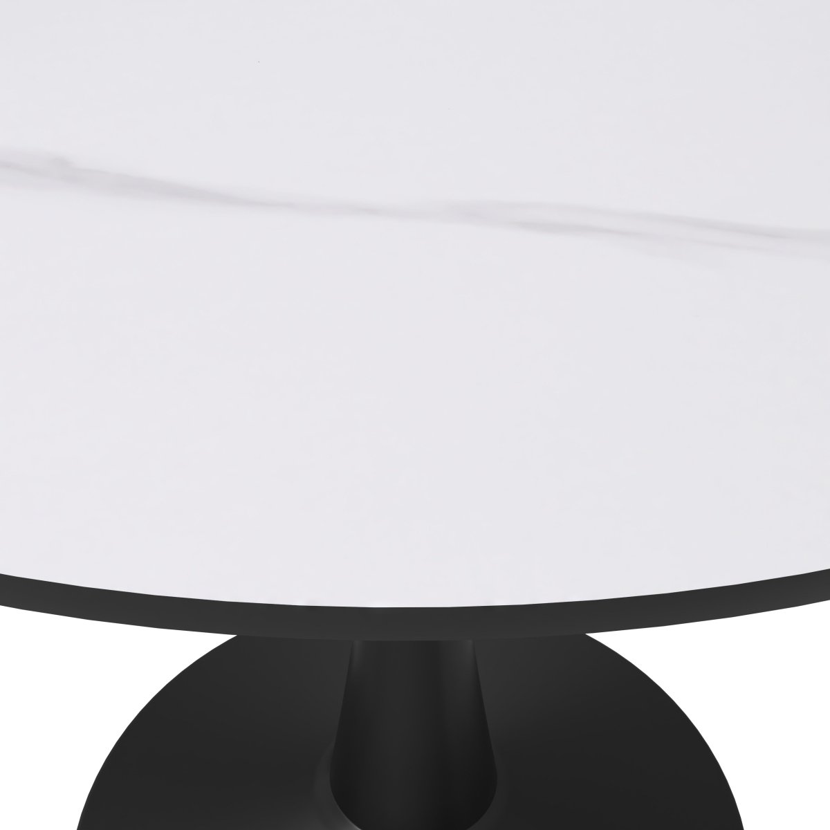 Bristol Round Dining Table with MDF/Sintered Stone/Glass Tabletop in Black Steel Base Sintered Stone 40 Inches White Dining Table Leisuremod
