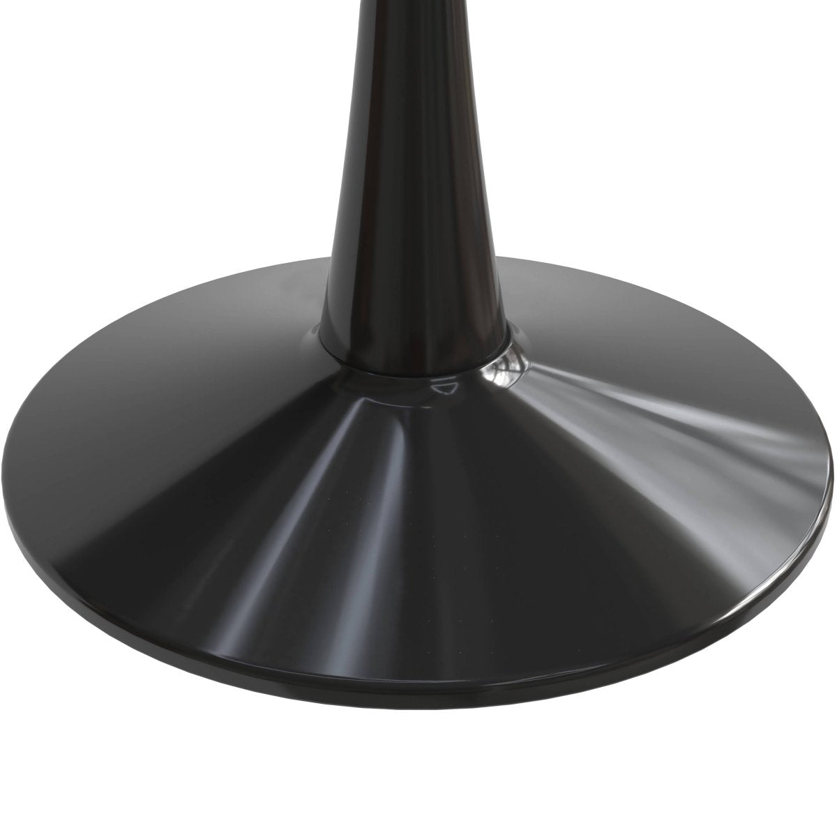 Bristol Round Dining Table with MDF/Sintered Stone/Glass Tabletop in Black Steel Base Glass Clear Dining Table Leisuremod