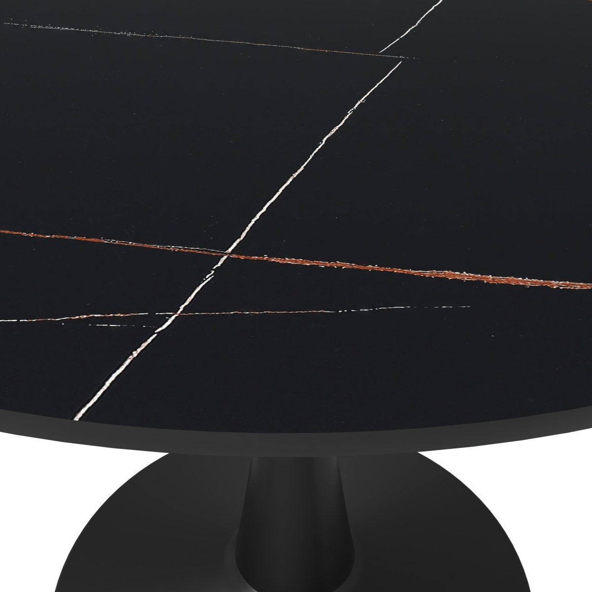 Bristol Round Dining Table with MDF/Sintered Stone/Glass Tabletop in Black Steel Base Sintered Stone 40 Inches Black Dining Table Leisuremod