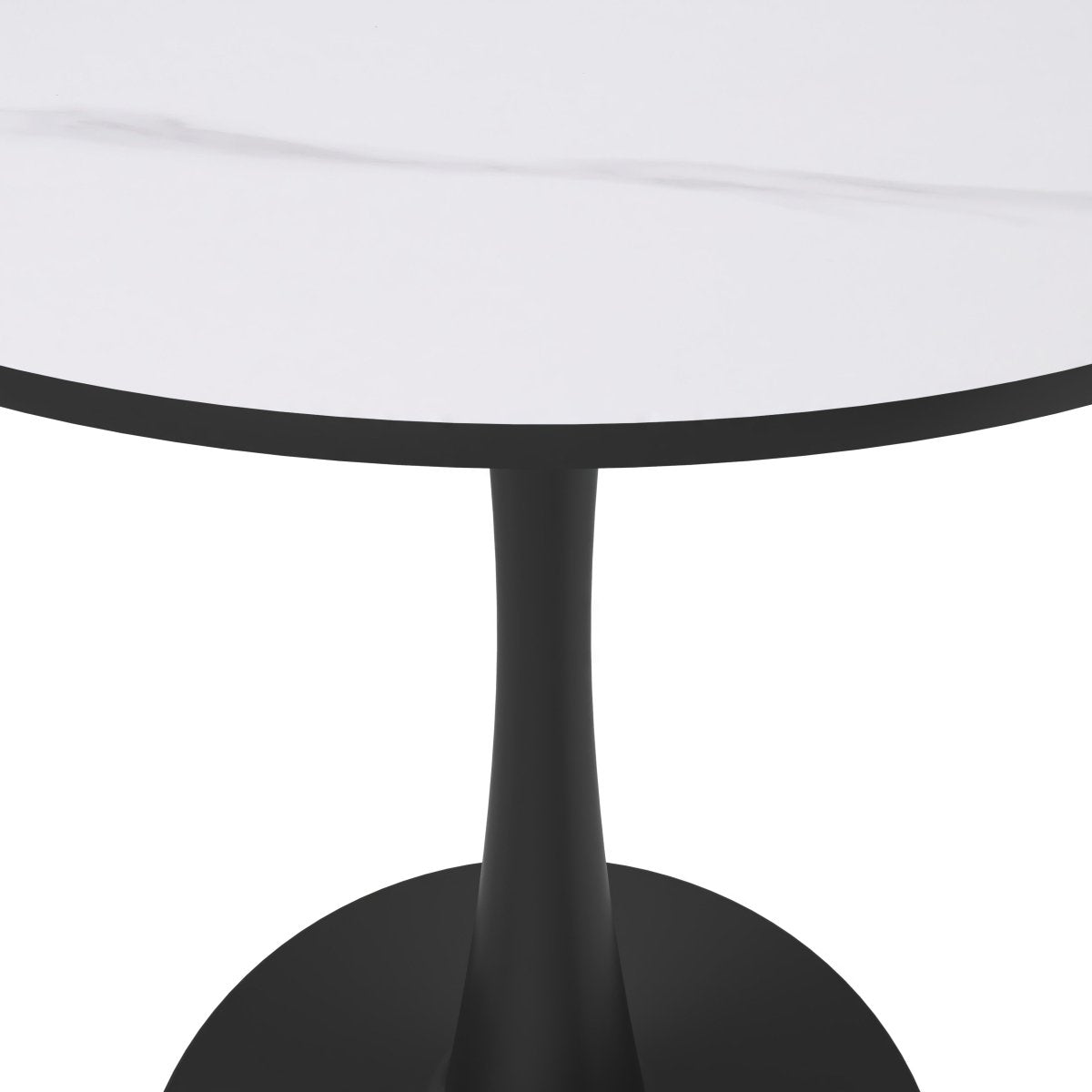Bristol Round Dining Table with MDF/Sintered Stone/Glass Tabletop in Black Steel Base Sintered Stone 27 Inches White Dining Table Leisuremod