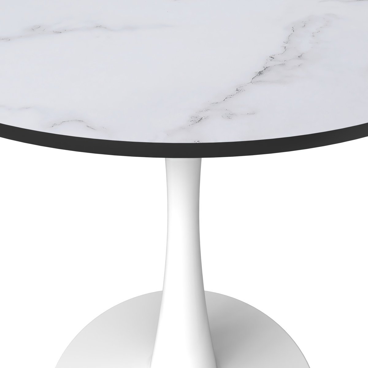 Bristol Round Dining Table with MDF/Sintered Stone/Glass Wood Tabletop in White Steel MDF 24 Inches Marbled White Dining Table Leisuremod