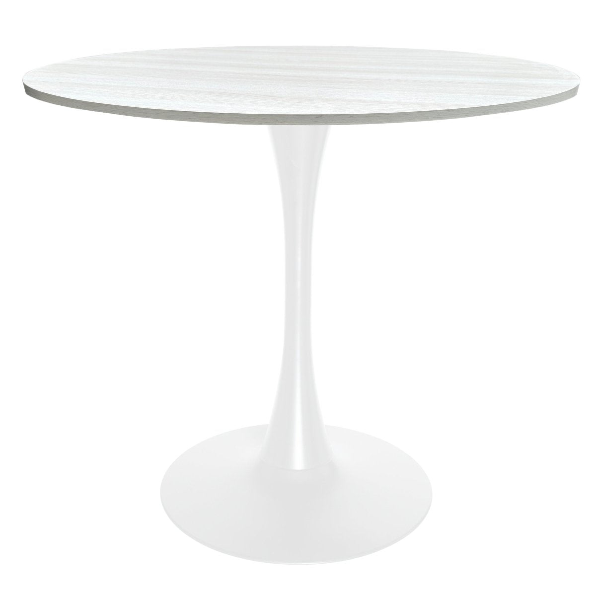 Bristol Round Dining Table with MDF/Sintered Stone/Glass Wood Tabletop in White Steel MDF 36 Inches Light Natural Dining Table Leisuremod