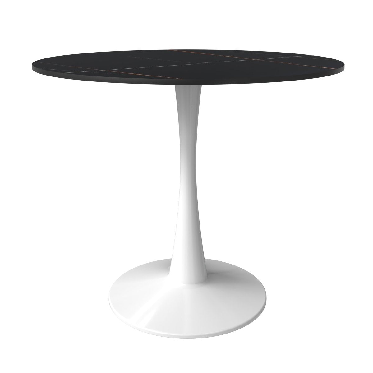 Bristol Round Dining Table with MDF/Sintered Stone/Glass Wood Tabletop in White Steel Sintered Stone 31 Inches Black Dining Table Leisuremod