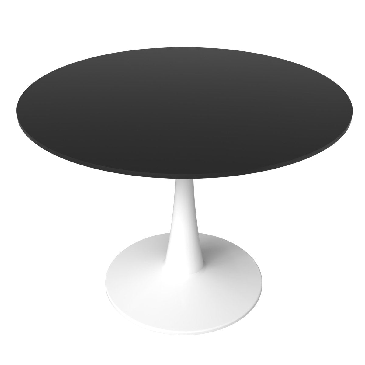 Bristol Round Dining Table with MDF/Sintered Stone/Glass Wood Tabletop in White Steel 40 Inches Black Dining Table Leisuremod