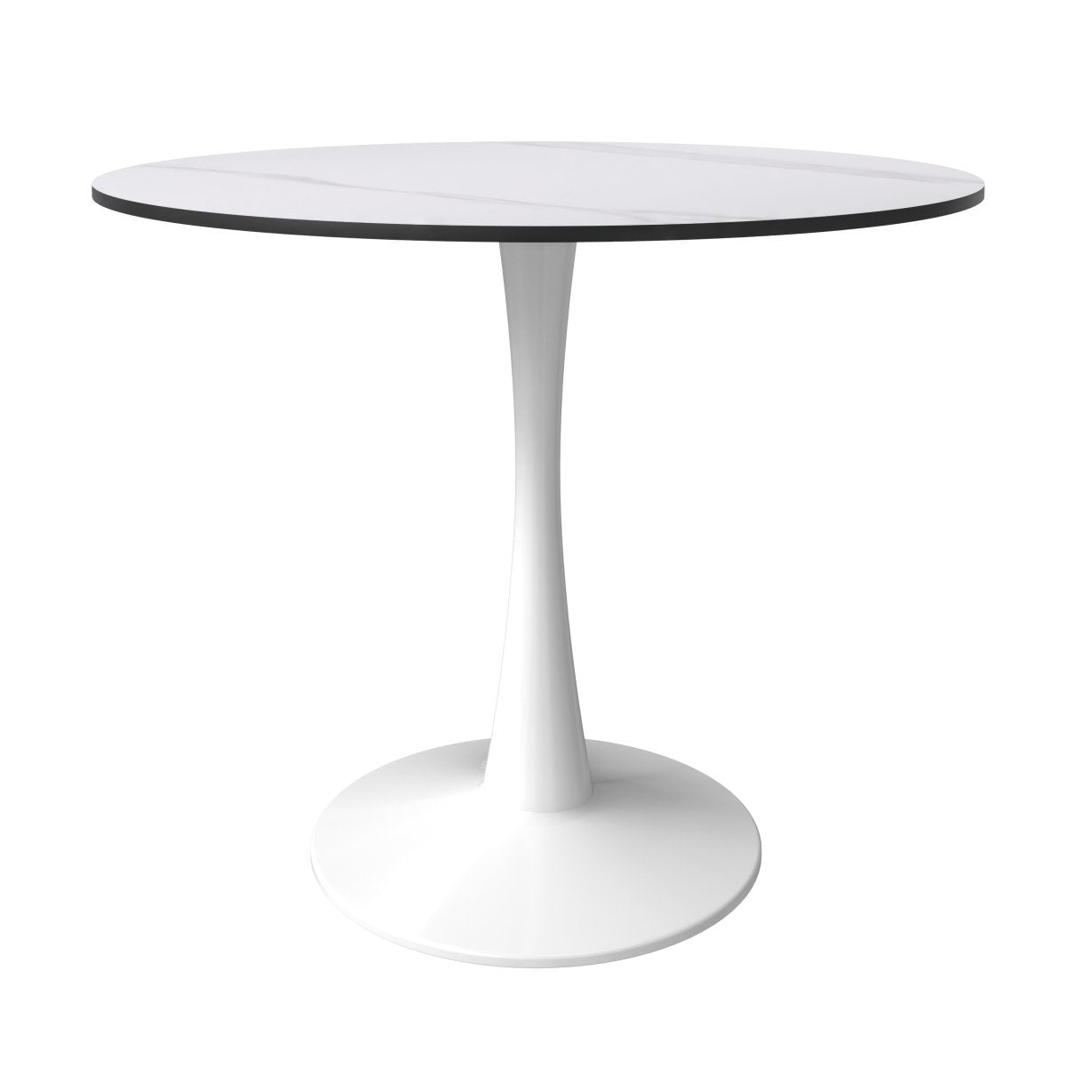 Bristol Round Dining Table with MDF/Sintered Stone/Glass Wood Tabletop in White Steel Sintered Stone 31 Inches White Dining Table Leisuremod