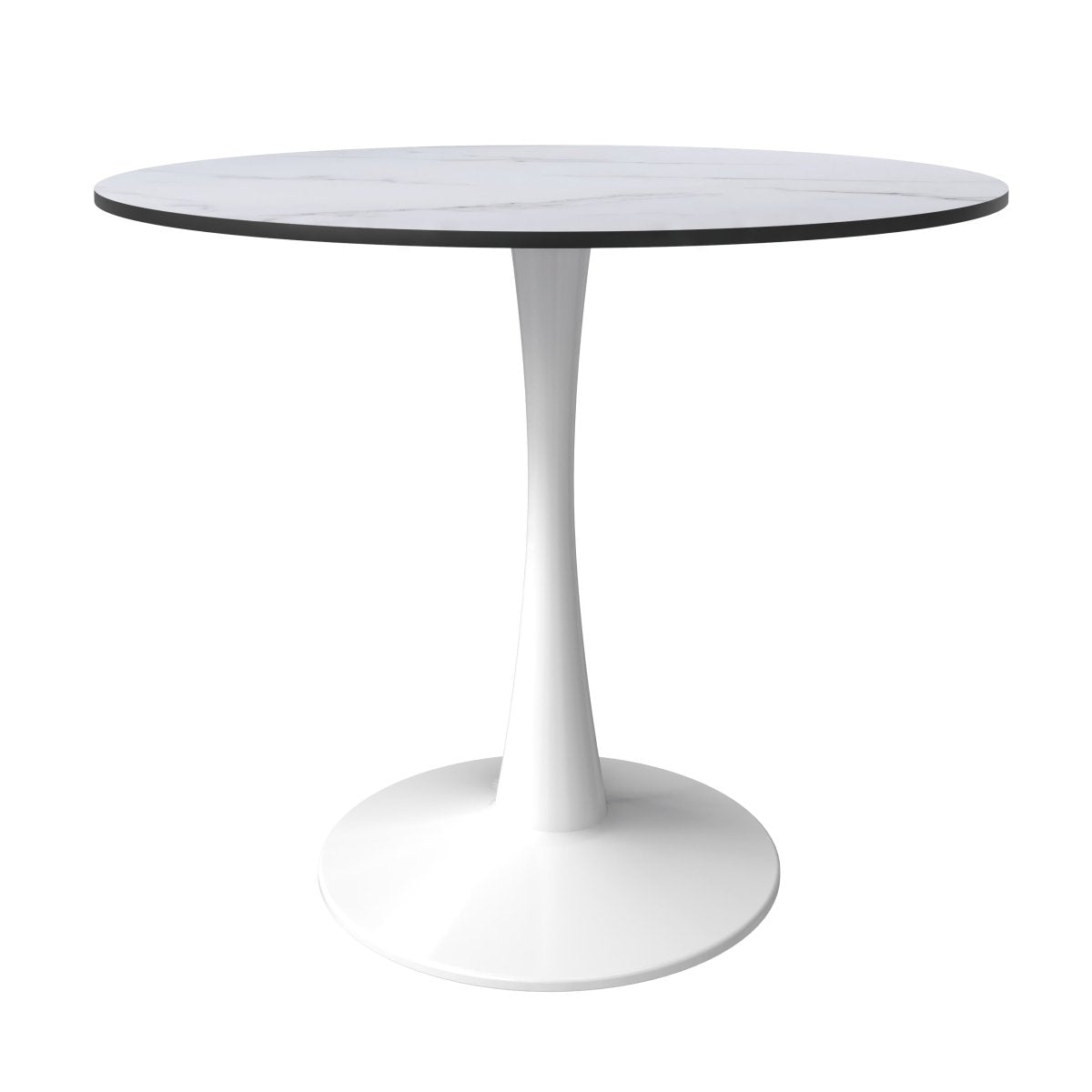 Bristol Round Dining Table with MDF/Sintered Stone/Glass Wood Tabletop in White Steel MDF 31 Inches Marbled White Dining Table Leisuremod