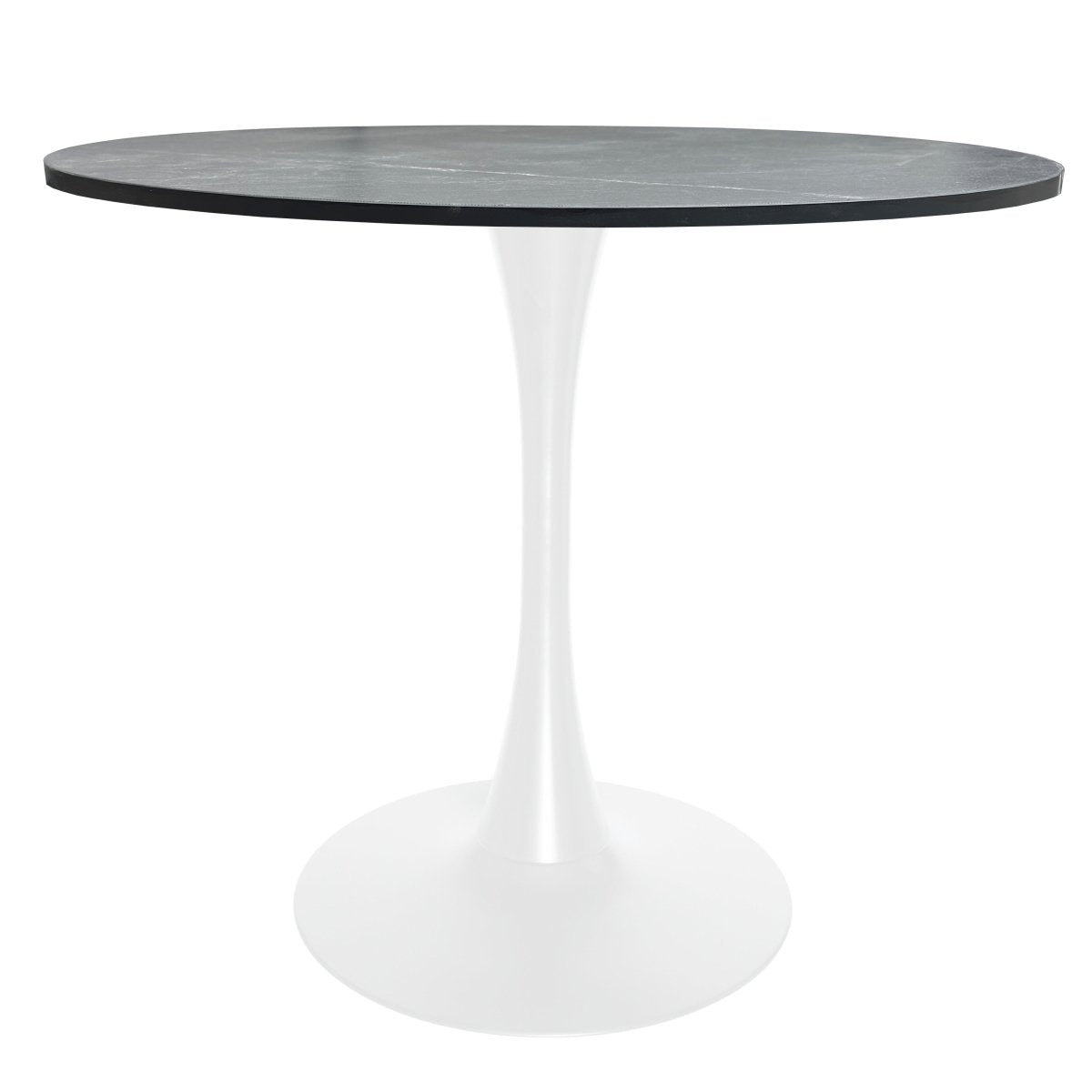 Bristol Round Dining Table with MDF/Sintered Stone/Glass Wood Tabletop in White Steel MDF 36 Inches Black Dining Table Leisuremod