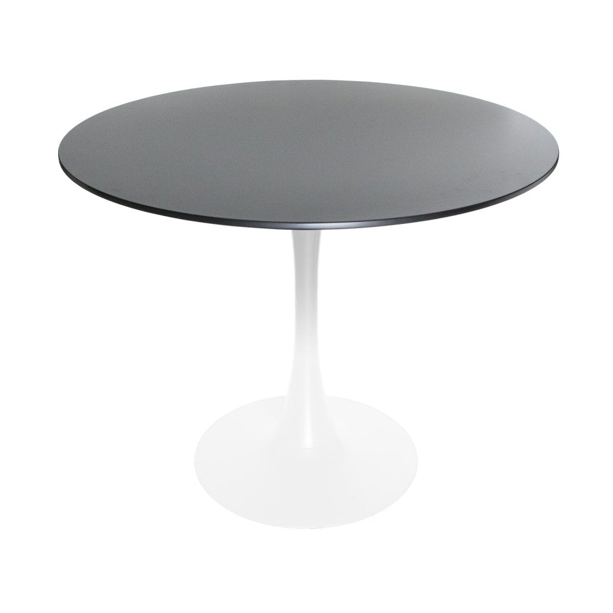 Bristol Round Dining Table with MDF/Sintered Stone/Glass Wood Tabletop in White Steel MDF 35 Inches Black Dining Table Leisuremod