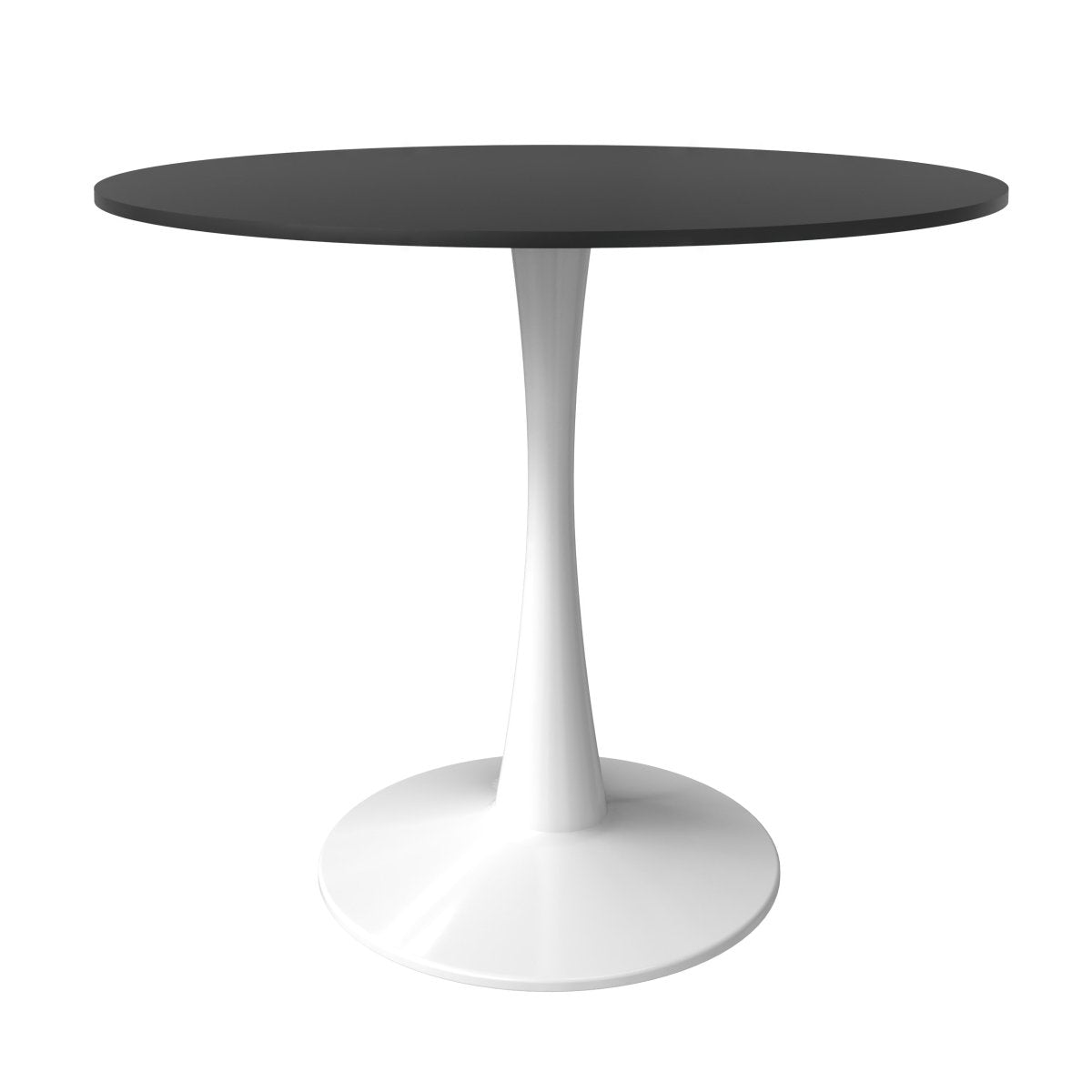 Bristol Round Dining Table with MDF/Sintered Stone/Glass Wood Tabletop in White Steel MDF 35 Inches Black Dining Table Leisuremod