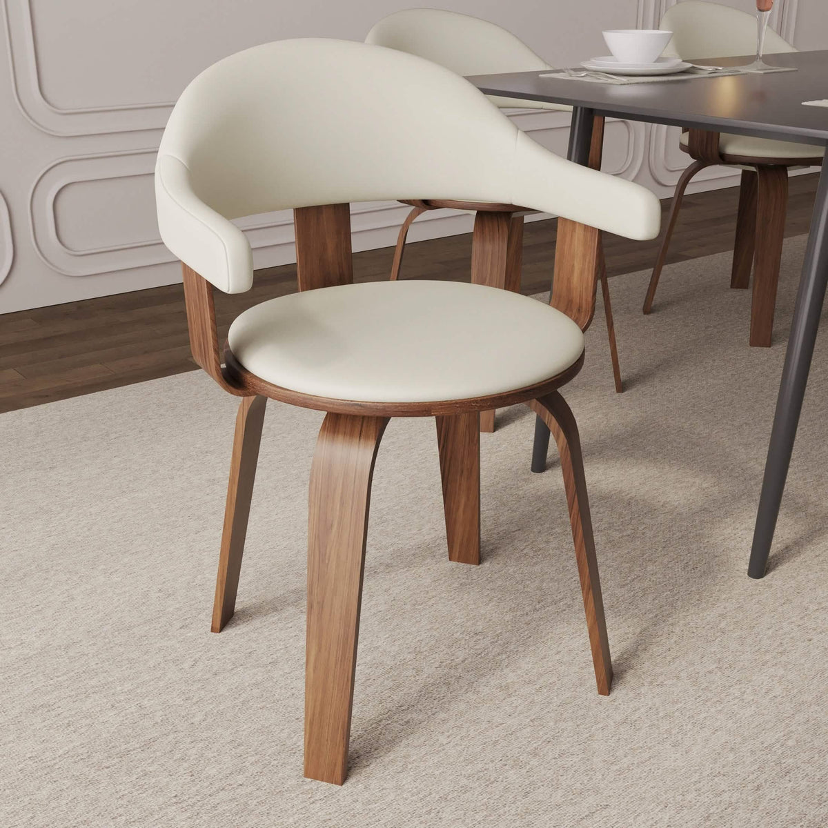 Brivo Modern Wooden Dining Chair With Walnut Color Frame White Dining Chair Leisuremod