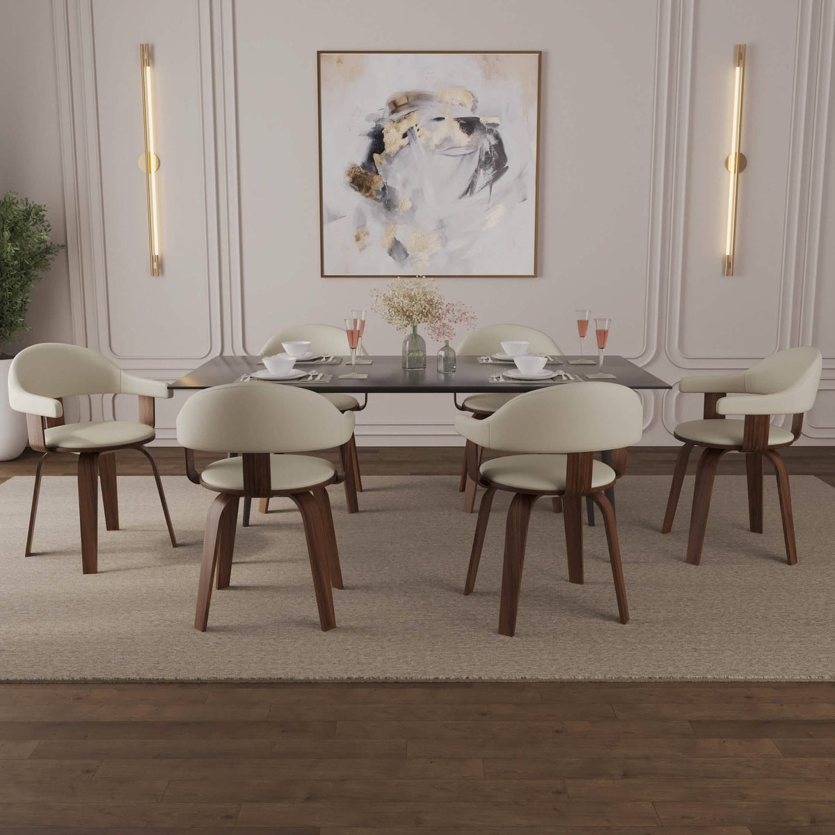 Brivo Modern Wooden Dining Chair With Walnut Color Frame White Dining Chair Leisuremod