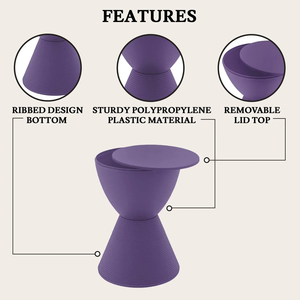Boyd Storage Round Side End Table in Polypropylene Plastic - Elax Furniture
