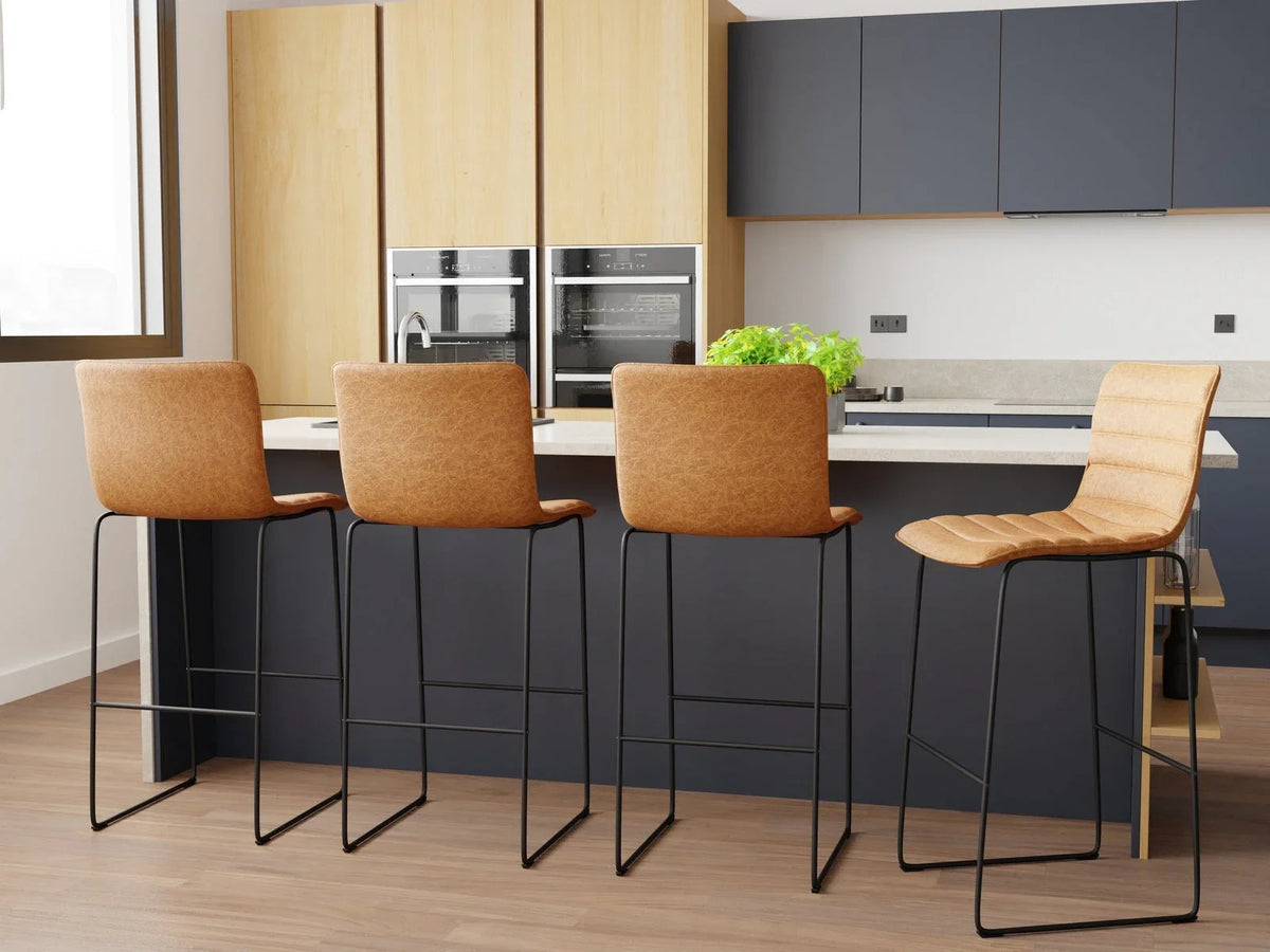 Brooklyn 29.9" Modern Leather Bar Stool With Black Iron Base & Footrest - Elax Furniture
