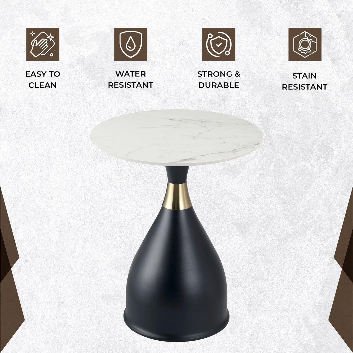 Bento Sintered Stone Top Side Table Round Accent Table Indoor Nightstand with Stainless Steel - Elax Furniture