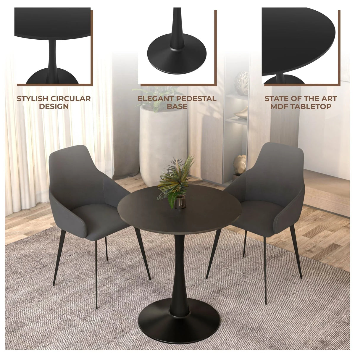 Bristol 27" Round Dining Table with MDF Wood Tabletop in Black Steel - Elax Furniture