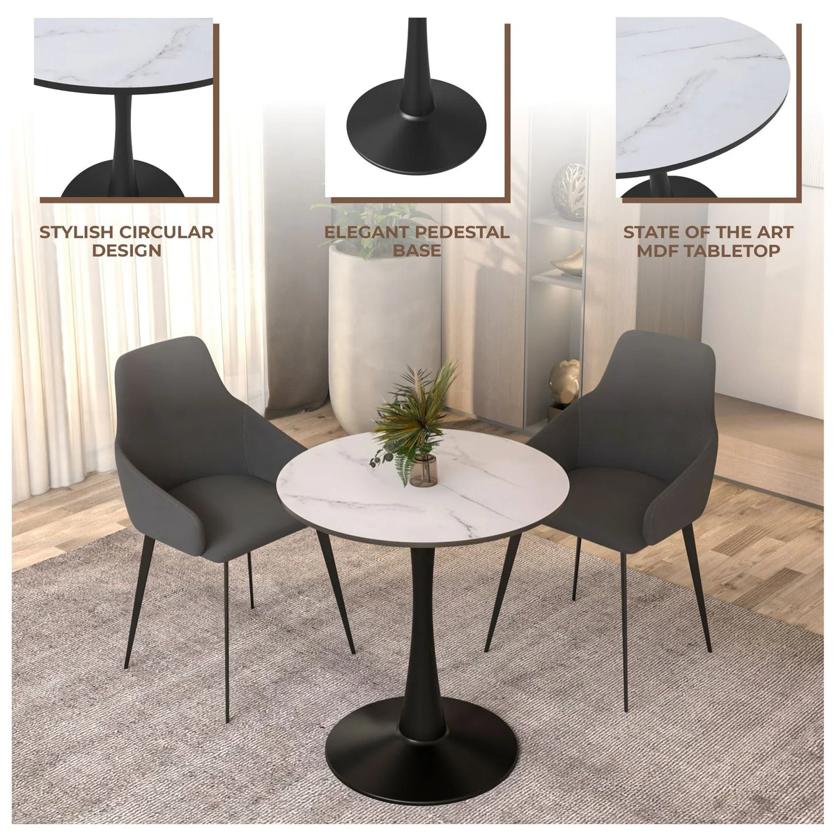 Bristol 27" Round Dining Table with MDF Wood Tabletop in Black Steel - Elax Furniture