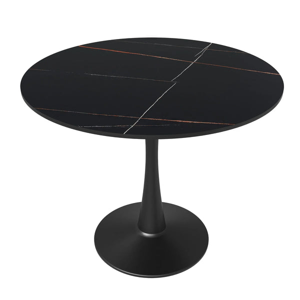 Bristol 31" Round Dining Table with Sintered Stone Tabletop in Black Steel - Elax Furniture