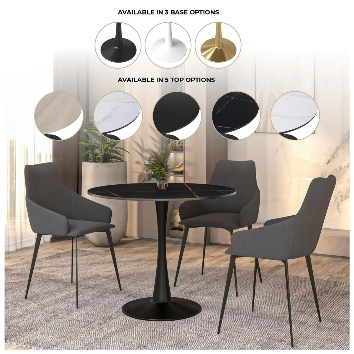 Bristol 31" Round Dining Table with Sintered Stone Tabletop in Black Steel - Elax Furniture