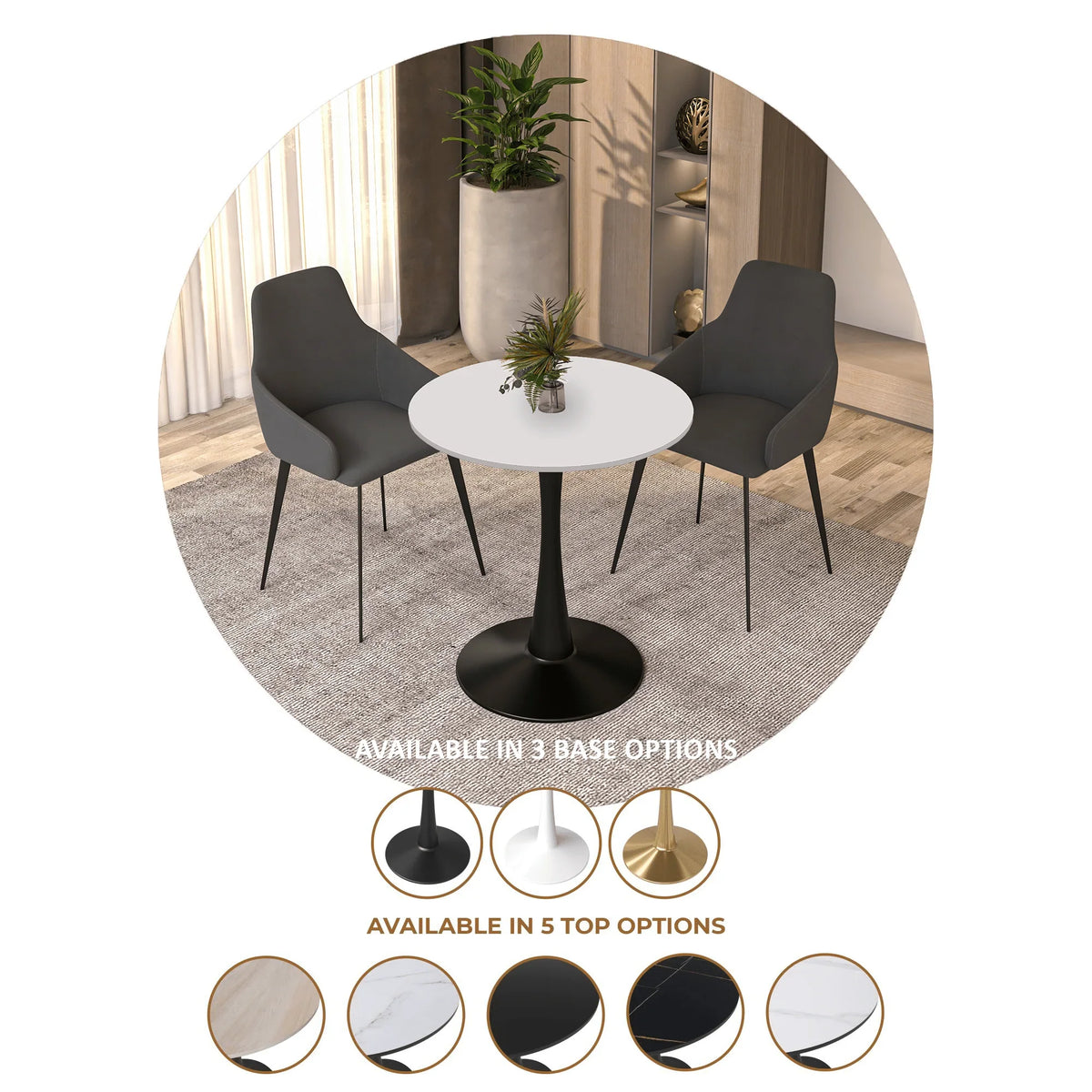 Bristol 27" Round Dining Table with MDF Wood Tabletop in Black Steel - Elax Furniture