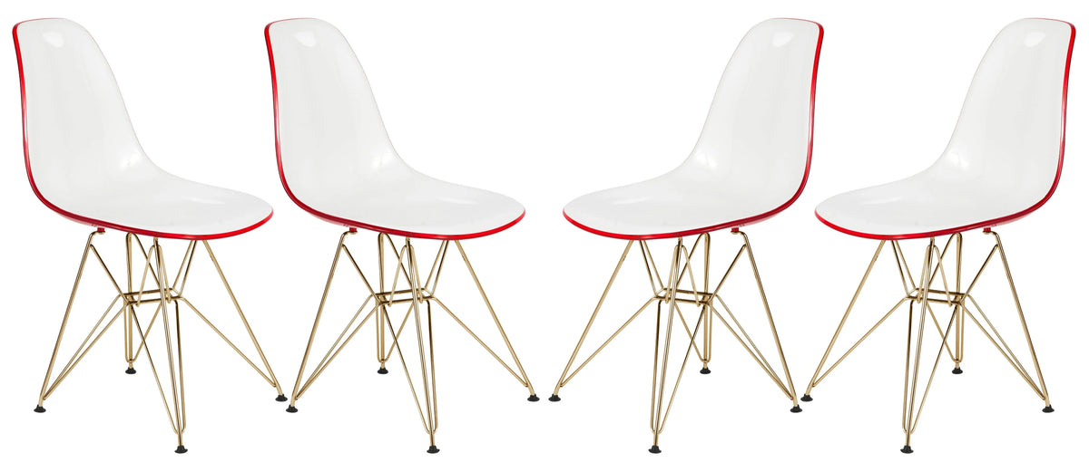 Bristol 5-Piece Dining Set 35" Round Dining Table in Black Iron - 4 ABS Plastic Side Chair in Gold Base - Elax Furniture