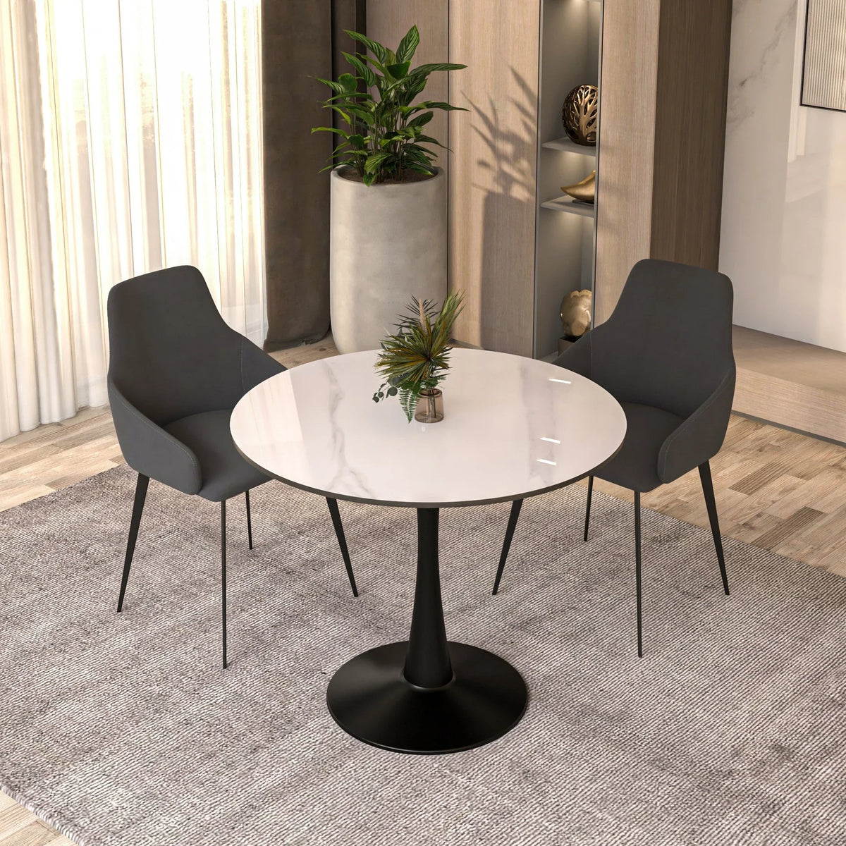 Bristol 35" Round Dining Table with Sintered Stone Tabletop in Black Steel - Elax Furniture
