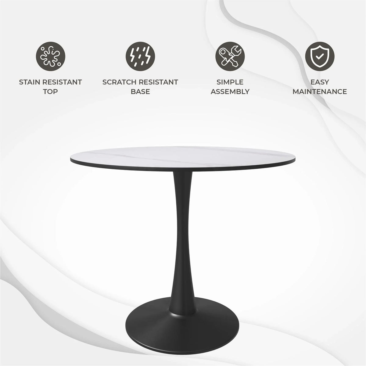 Bristol 35" Round Dining Table with Sintered Stone Tabletop in Black Steel - Elax Furniture