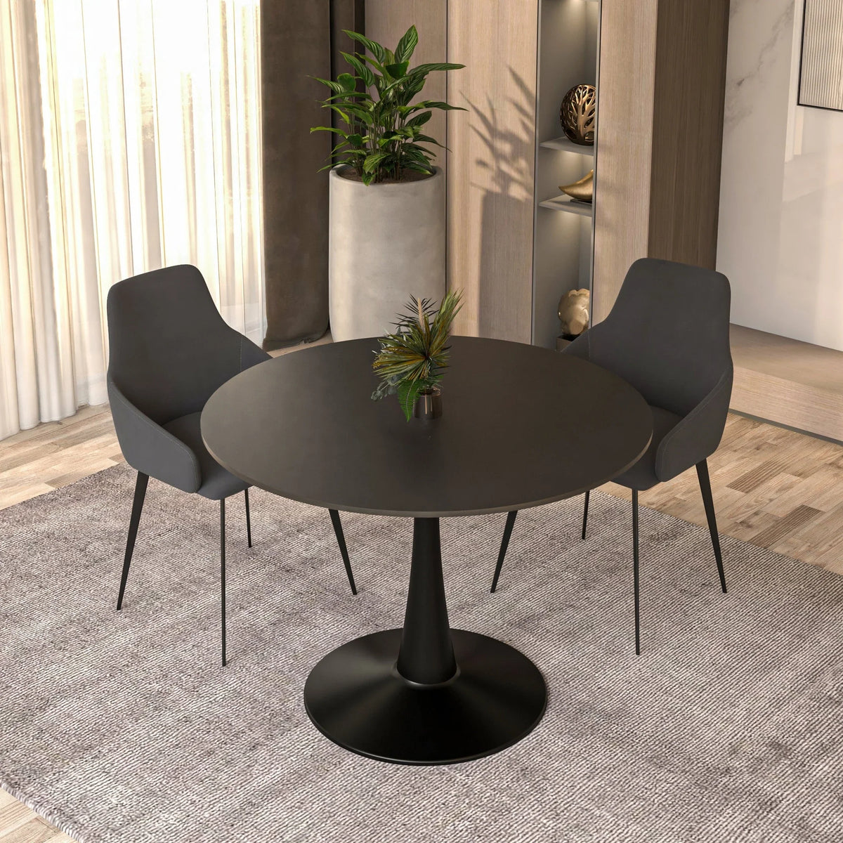 Bristol 40" Round Dining Table with MDF Wood Tabletop in Black Steel - Elax Furniture